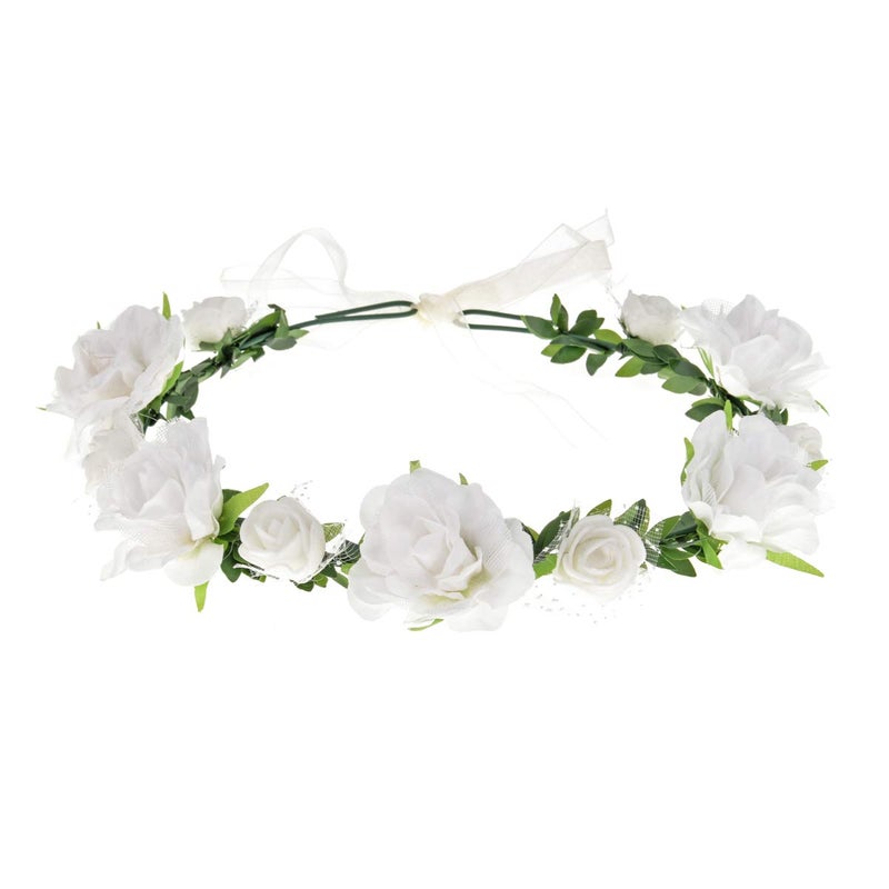 DDazzling Girls Flower Headband Boho Garland Halo Headpiece Hair Wreath Flower Headwear Photo Props (White) - Image 1